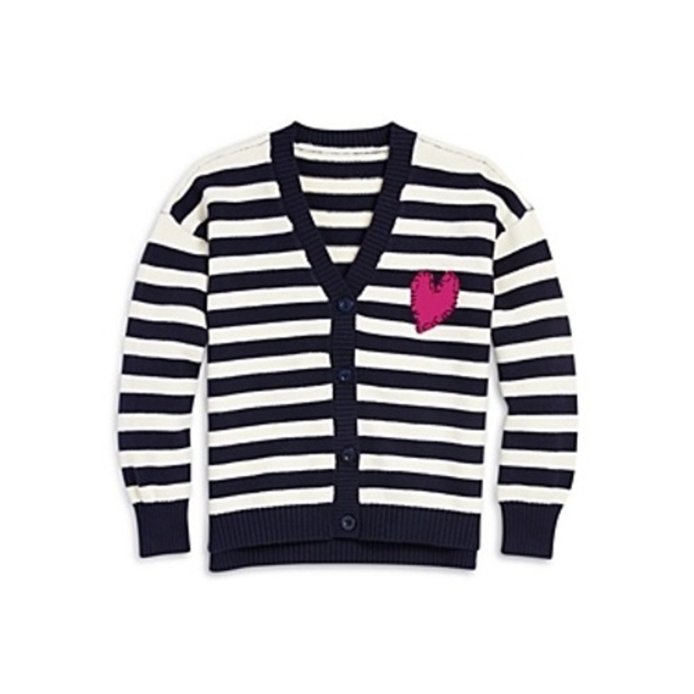 Aqua X Kerri Rosenthal Girls' Striped Cardigan with Heart Patch - Size L